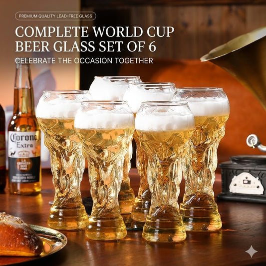 Glass Beer Mugs Set of 6 – Creative Crystal Clear Beer Mug for Bar, Parties & Beer Lovers
