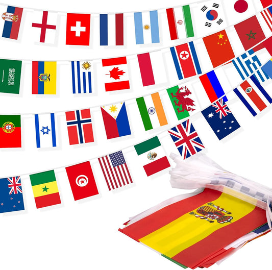 100 Countries String Flag, 82 ft International Flags Bunting Banner, World Flag Banner Decoration for World Cup Party, School, Sports Game E