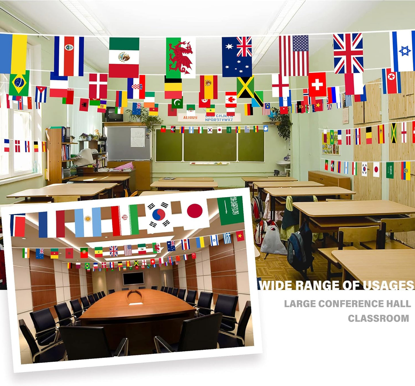 100 Countries String Flag, 82 ft International Flags Bunting Banner, World Flag Banner Decoration for World Cup Party, School, Sports Game E