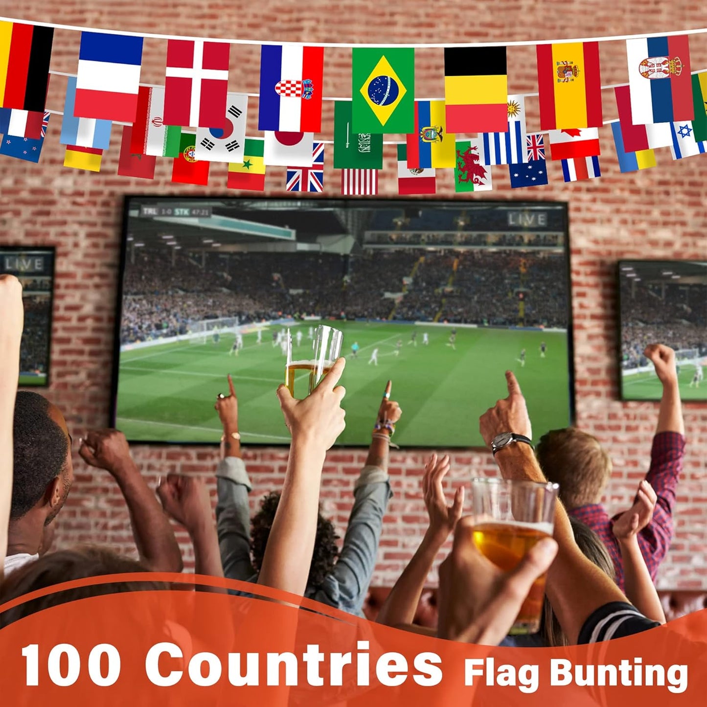 100 Countries String Flag, 82 ft International Flags Bunting Banner, World Flag Banner Decoration for World Cup Party, School, Sports Game E