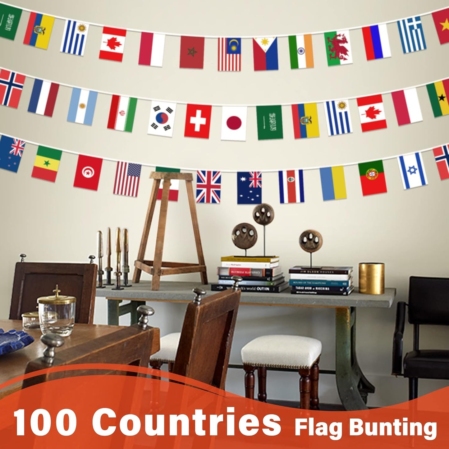 100 Countries String Flag, 82 ft International Flags Bunting Banner, World Flag Banner Decoration for World Cup Party, School, Sports Game E