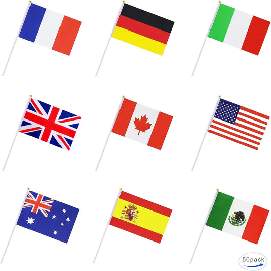 50 Countries International World Stick Flag,Hand Held Small Mini National Pennant Flags Banners On Stick,Party Decorations for Parades,Olymp