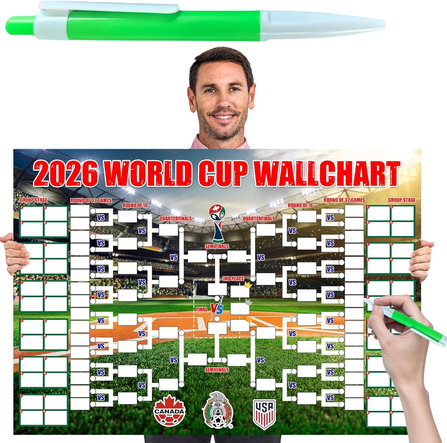 World Cup Schedule Poster&Final Round 48-Team Collection Showcase 2026,2-in-1 Double-Sided Functional Poster Football Merchandise Decoration