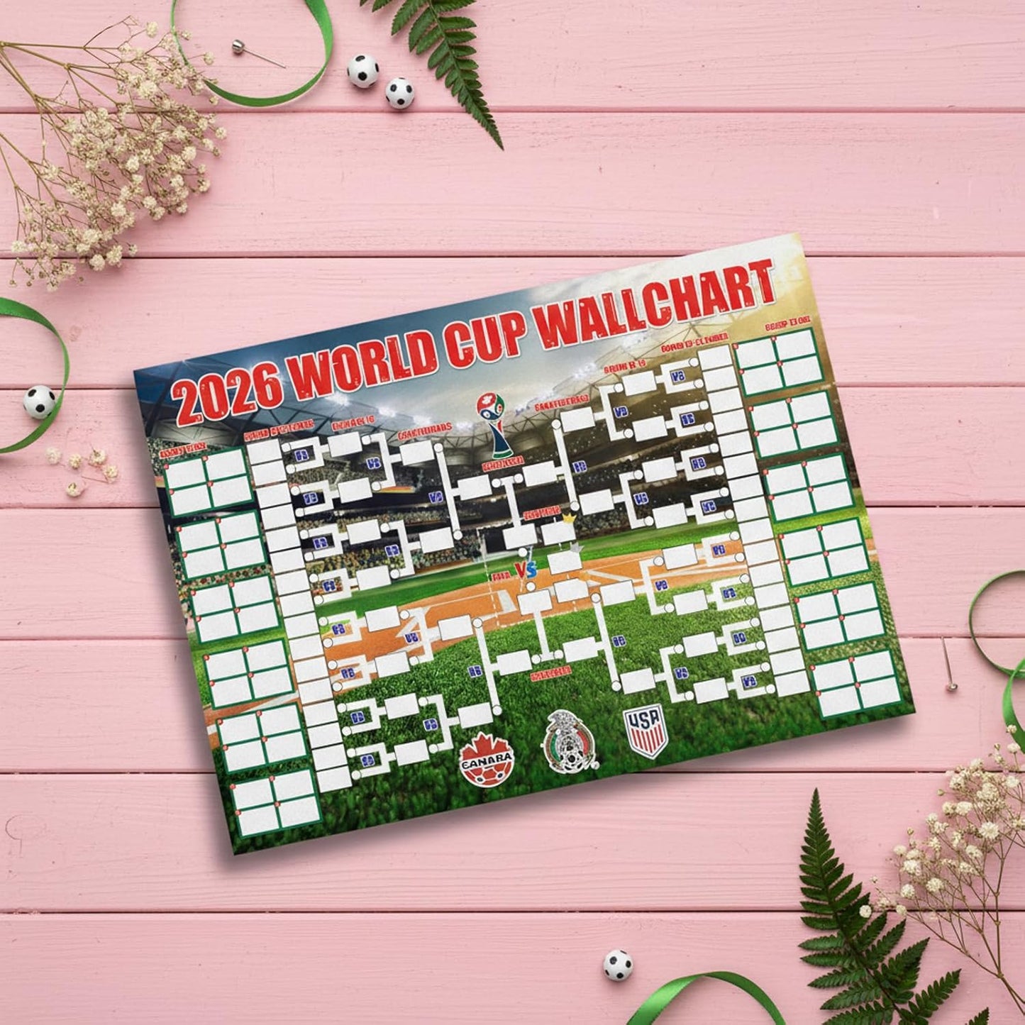 World Cup Schedule Poster&Final Round 48-Team Collection Showcase 2026,2-in-1 Double-Sided Functional Poster Football Merchandise Decoration