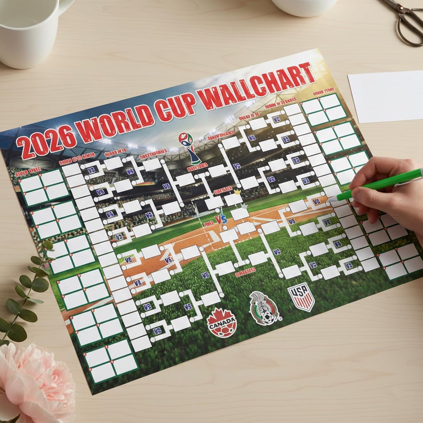 World Cup Schedule Poster&Final Round 48-Team Collection Showcase 2026,2-in-1 Double-Sided Functional Poster Football Merchandise Decoration